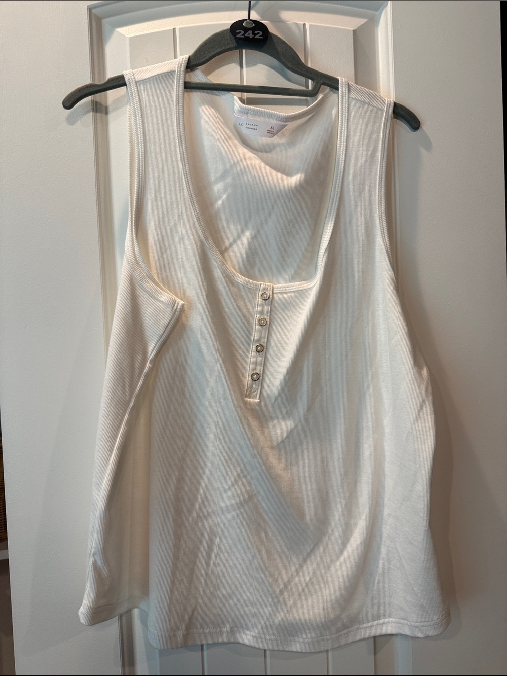 LC Lauren Conrad Cream Scoop Neck Henley Tank with Button Placket